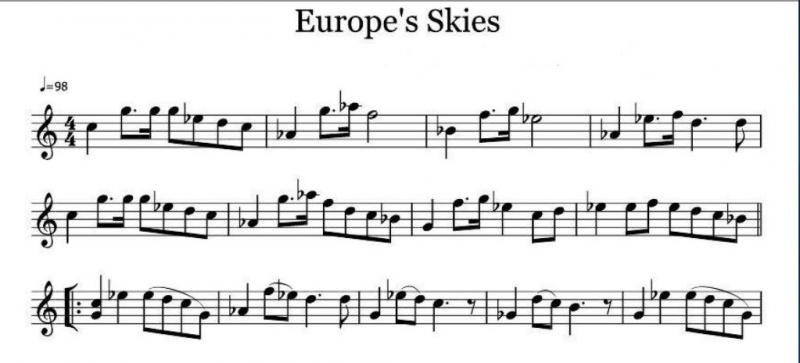 نت آهنگ Europe Skies برای ویولن به آهنگسازی الکساندر ریباک و تنظیم الکساندر ریباک