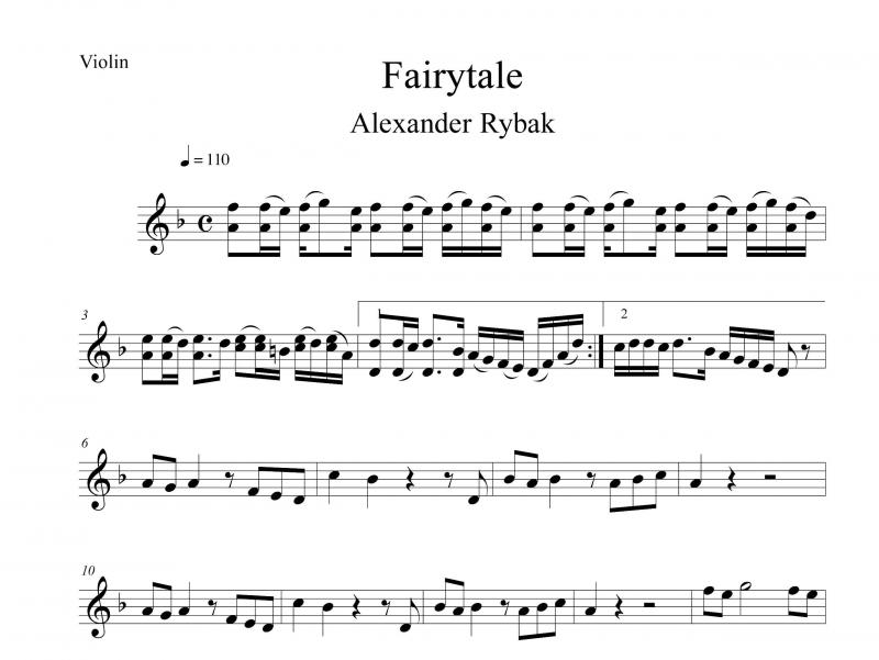نت آهنگ Fairytale برای ویولن به آهنگسازی الکساندر ریباک و تنظیم سینا حسن پور