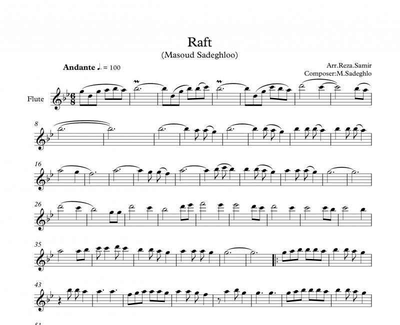 نت آهنگ رفت برای فلوت به آهنگسازی مسعود صادقلو و تنظیم رضا سامیر