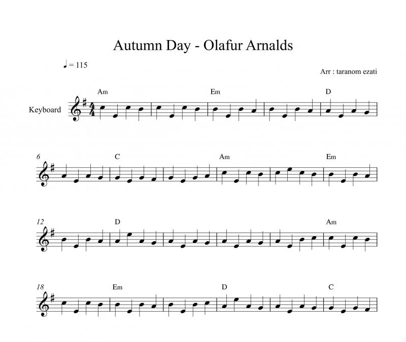 نت آهنگ autumn days از olafur arnalds به برای کیبورد به آهنگسازی اولافور آرنالس و تنظیم ترنم عزتی