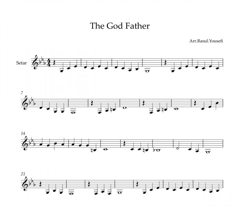 نت آهنگ god father پدر خوانده برای سه تار به آهنگسازی نینو روتا و تنظیم رسول یوسفی