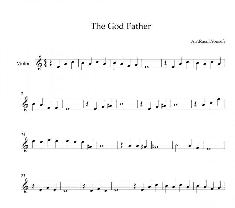 نت آهنگ god father پدر خوانده برای ویولن به آهنگسازی نینو روتا و تنظیم رسول یوسفی
