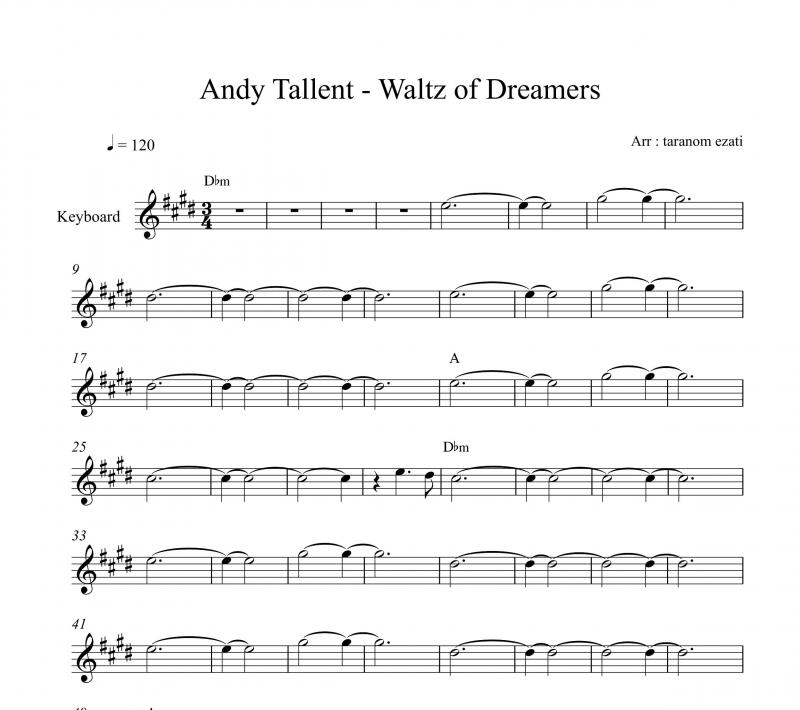 نت آهنگ waltz of dreamers از andy tallent به برای کیبورد به آهنگسازی اندی تلنت و تنظیم ترنم عزتی