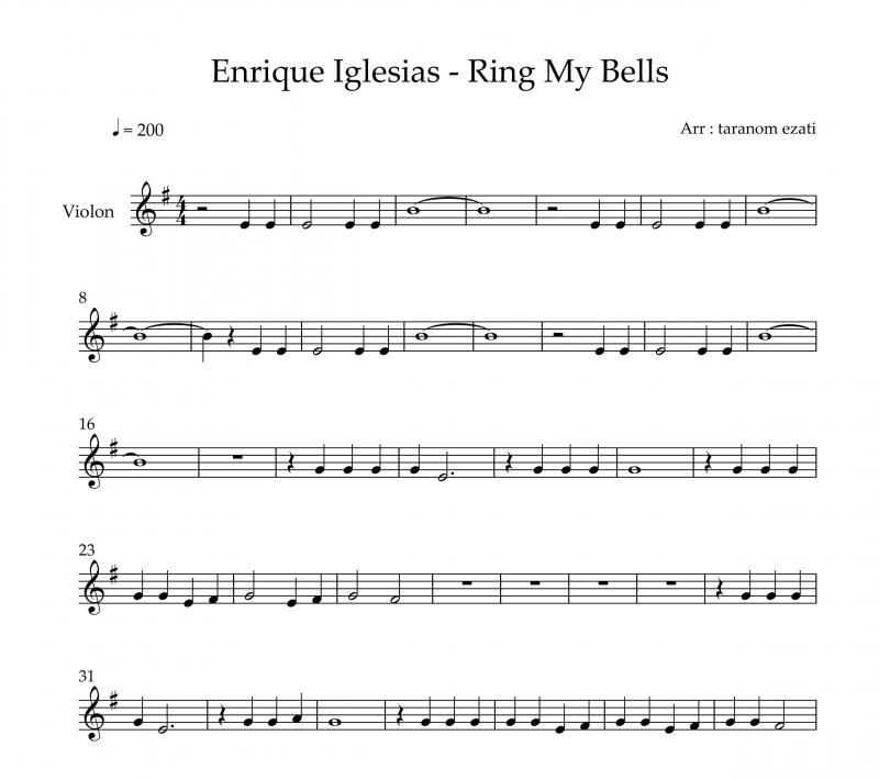 نت آهنگ ring my bells انریکه ایگلسیاس برای ویولن به آهنگسازی انریکه ایگلسیاس و تنظیم ترنم عزتی