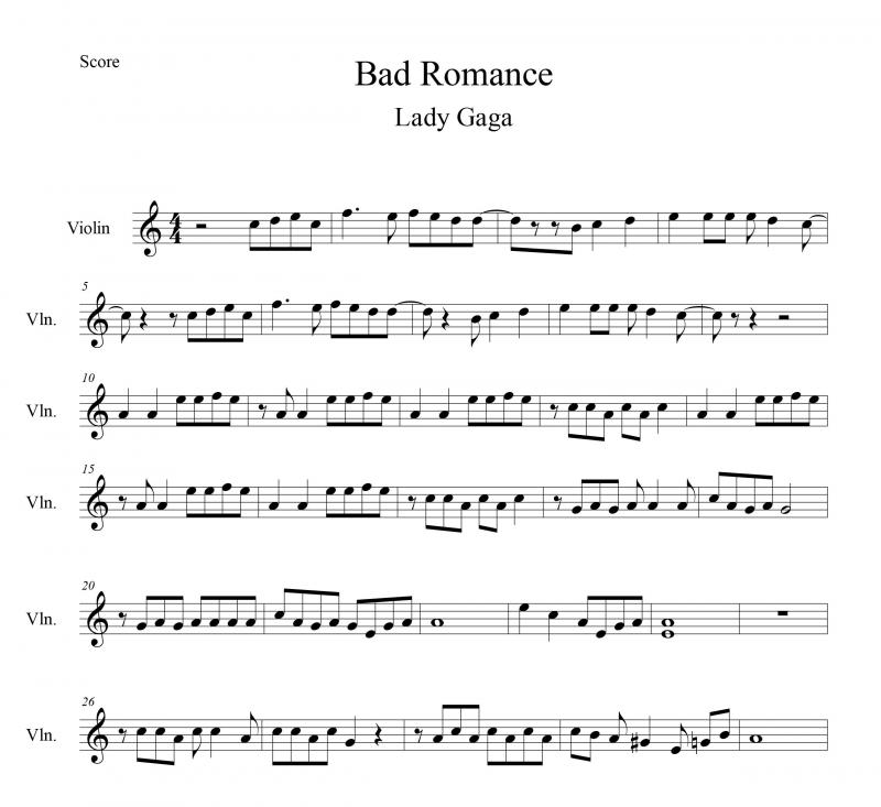 نت آهنگ Bad Romance برای ویولن به آهنگسازی لیدی گاگا و تنظیم سینا حسن پور