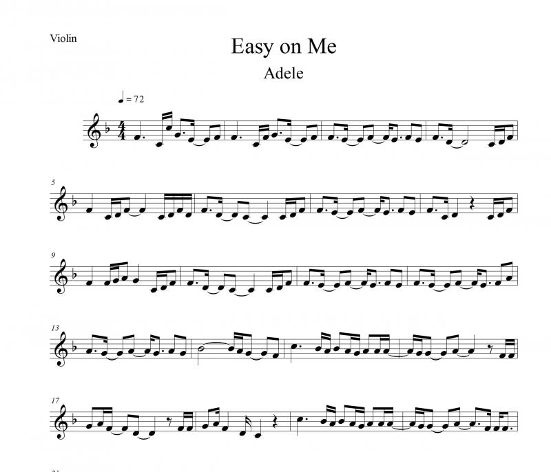 نت آهنگ Easy On Me از Adele برای ویولن به آهنگسازی ادل لوری و تنظیم سینا حسن پور