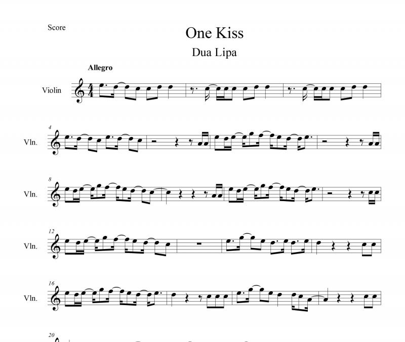 نت آهنگ One Kiss از Dua Lipa برای ویولن به آهنگسازی آدام ویلز و تنظیم سینا حسن پور