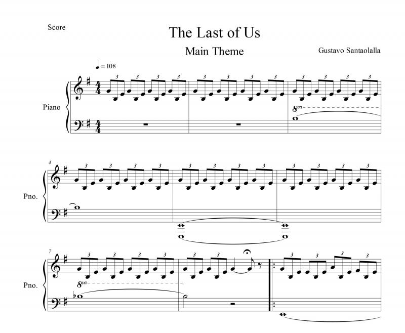 نت آهنگ موسیقی اصلی بازی The Last of Us برای پیانو به آهنگسازی گوستاوو سانتایولایا و تنظیم سینا حسن پور