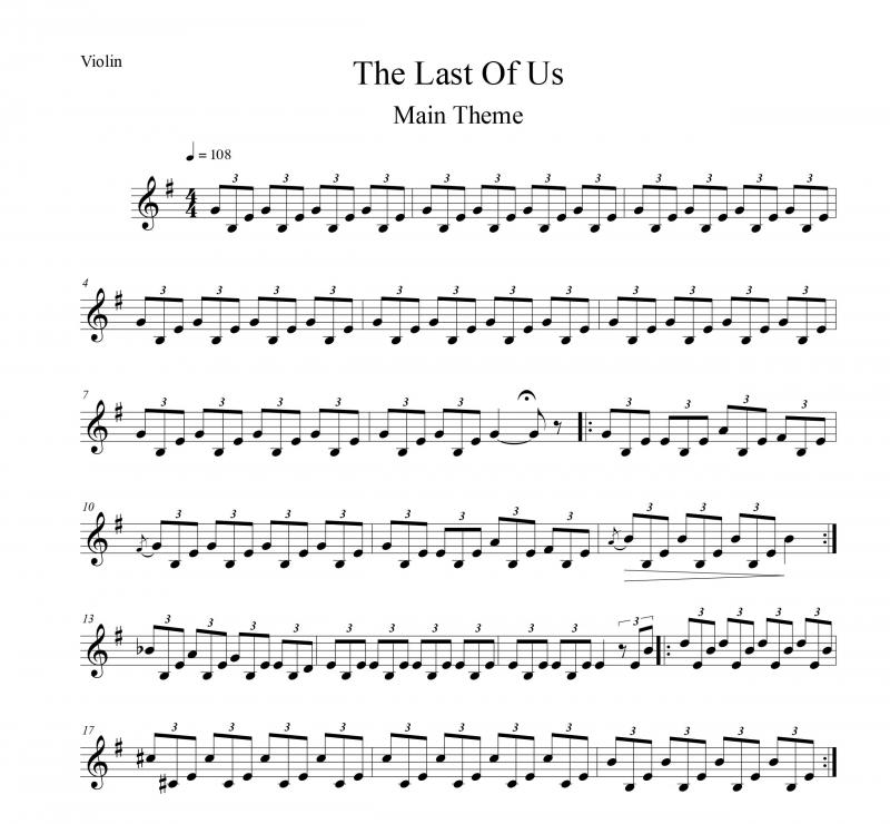 نت آهنگ اصلی بازی The Last of Us برای ویولن به آهنگسازی گوستاوو سانتایولایا و تنظیم سینا حسن پور