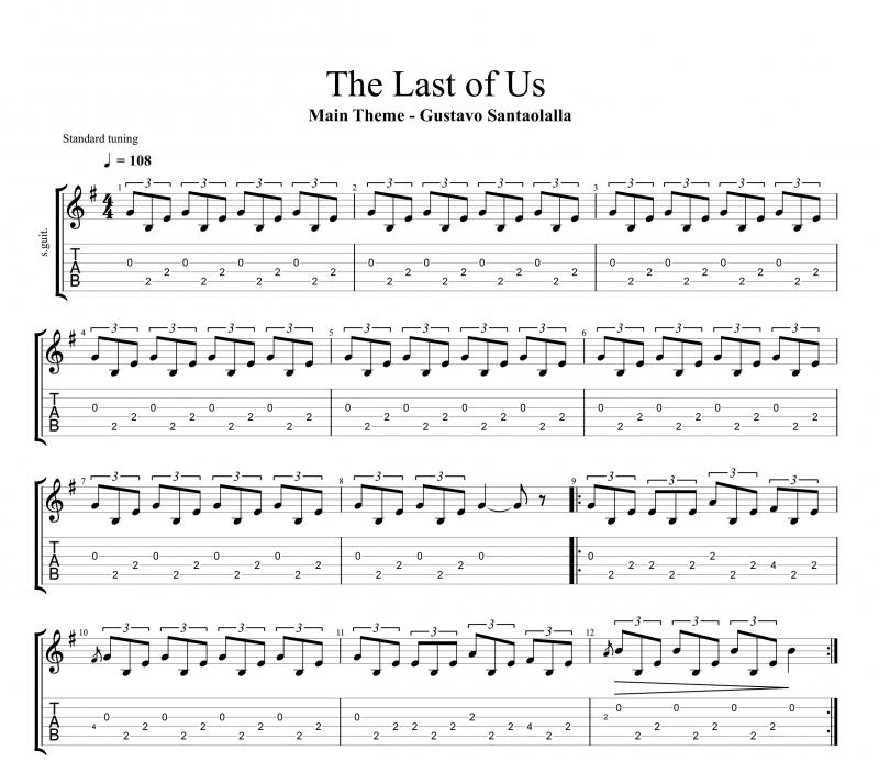 نت آهنگ موسیقی اصلی بازی The Last of Us برای گیتار به آهنگسازی گوستاوو سانتایولایا و تنظیم سینا حسن پور