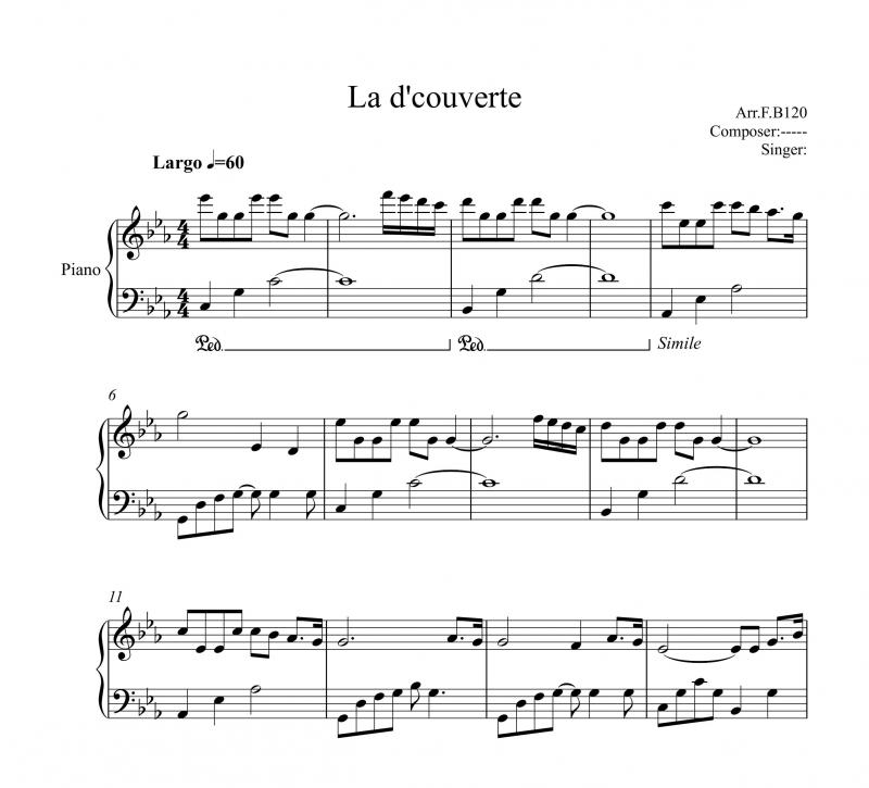 نت آهنگ La d couverte از laurent eyquem برای پیانو به آهنگسازی لوران ایکوم و تنظیم گروه نت دونی