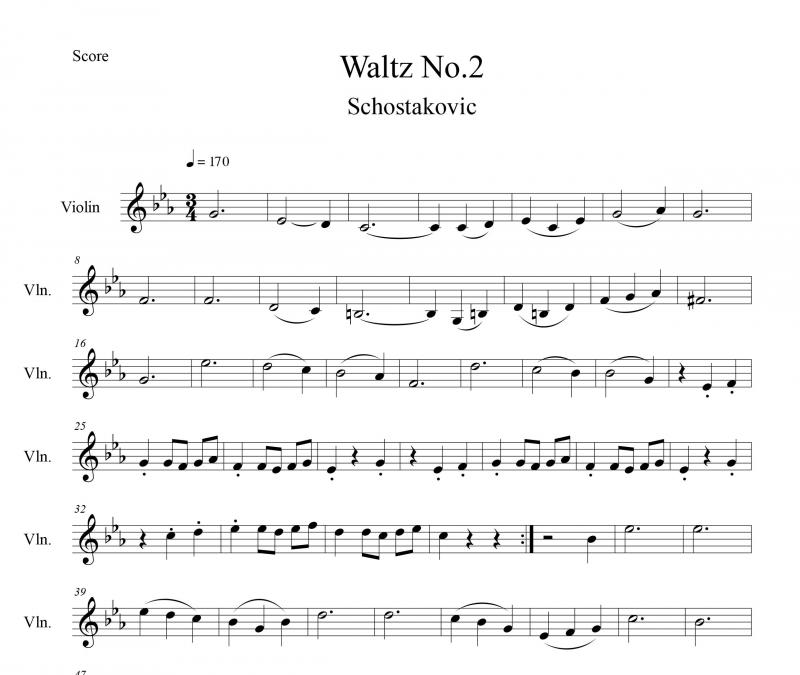 نت آهنگ والتس شماره ۲ از شوستاکوویچ برای ویولن به آهنگسازی سینا حسن پور و تنظیم سینا حسن پور